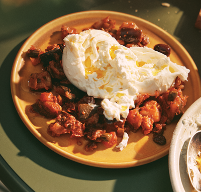 No.1 Burrata with Roasted Aubergine Caponata